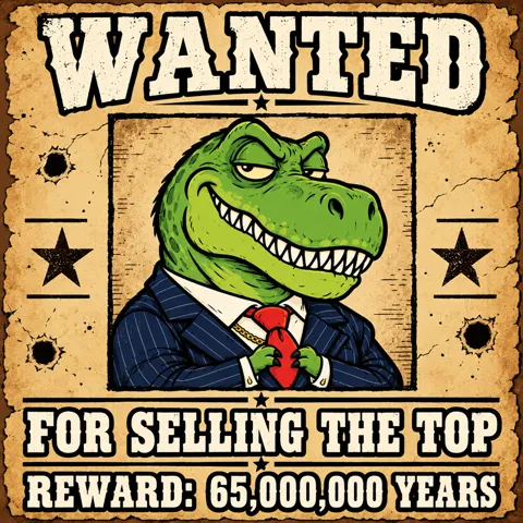 Wanted for selling the top. Reward: 65,000,000 years.