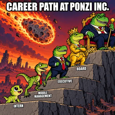 Career path at Ponzi Inc.: intern, middle management, executive, board.