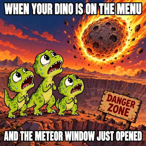 When your dino is on the menu and the meteor window just opened.