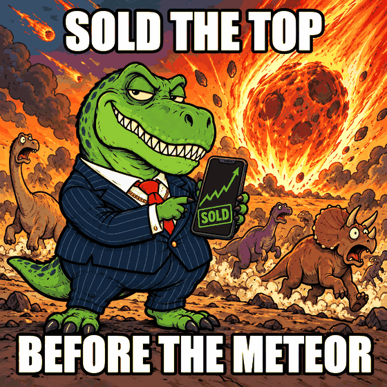 Ponzisaurus calmly checks his gains while meteors hit. Sold the top before the meteor.