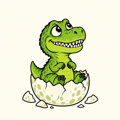 Naked baby dino in an eggshell