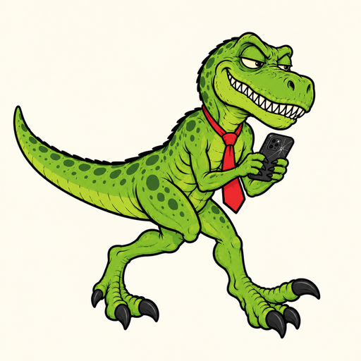 Scrappy raptor with only a red tie